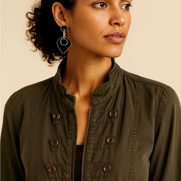 XCVI Women's Brown Military Style Jacket with Buttons & Pockets - Picture 8 of 8